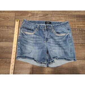 Earl Jean Medium Wash Denim Jean Shorts, size 8 Embroidered Rhinestone Bling